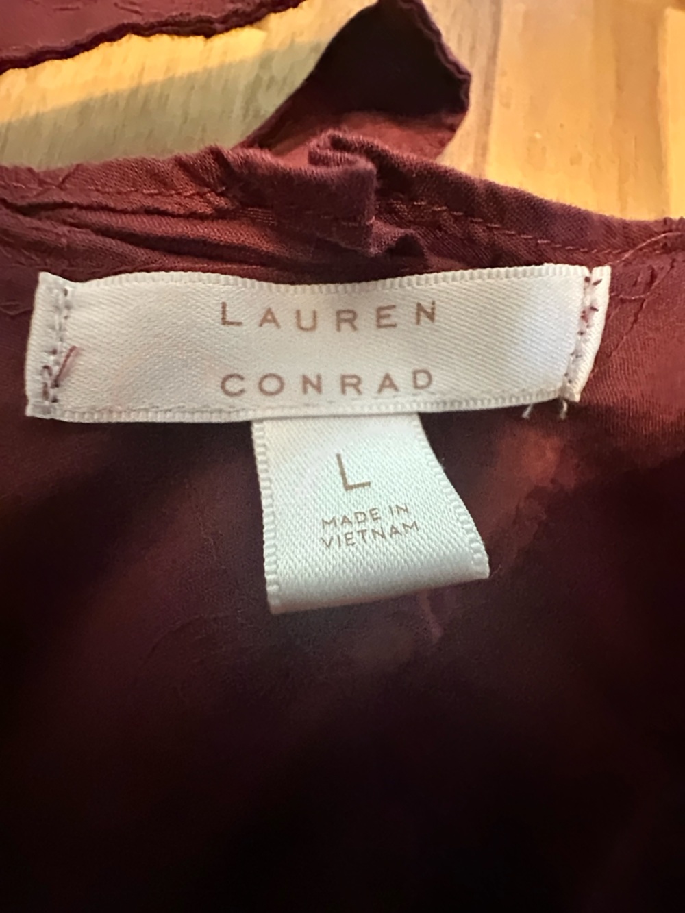 Lauren Conrad Maroon Berry Cap Sleeve Tie Back Dress Size L Flowy Fit & Flare Mi - Picture 13 of 13